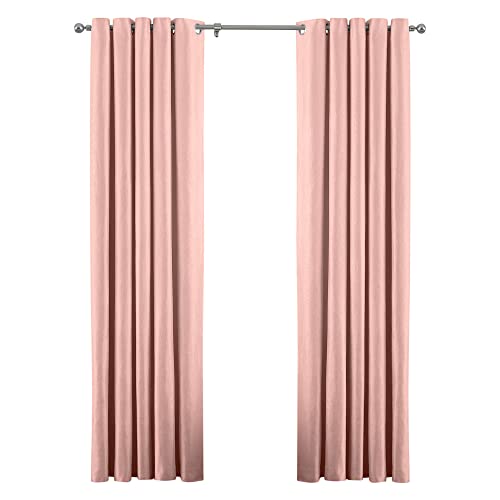 "Riva Paoletti Atlantic Ringtop Eyelet Curtains (Pair) Woven Twill Fabric - 100% Polyester - Drop (90"" x 54"" inches) -Designed in The UK, Polyester, Blush Pink, 229cm x 137cm"