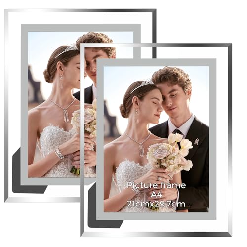 Woobroo 2PCS A4 Photo Frames, Glass Picture Frames for Wedding Photos, Family Photos, Home Decoration, Table Decorations