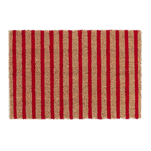 Relaxdays Stripe Coir Doormat, HxWxD: 1.5 x 60 x 40 cm, Striped, Nonslip, Rubber, Coconut Fibres, Brown/Red