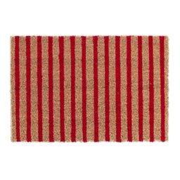 Relaxdays Stripe Coir Doormat, HxWxD: 1.5 x 60 x 40 cm, Striped, Nonslip, Rubber, Coconut Fibres, Brown/Red