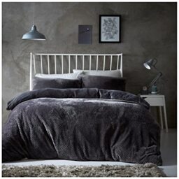 Gaveno Cavailia Popcorn King Duvet Set Charcoal, Honeycomb Waffle Weave Bedding, 3 Piece Teddy Flannel Fleece Reversible Bedlinen, Easy Care DuvetCover Bedset, 1 Quilt Cover and 2 Pillow Cases