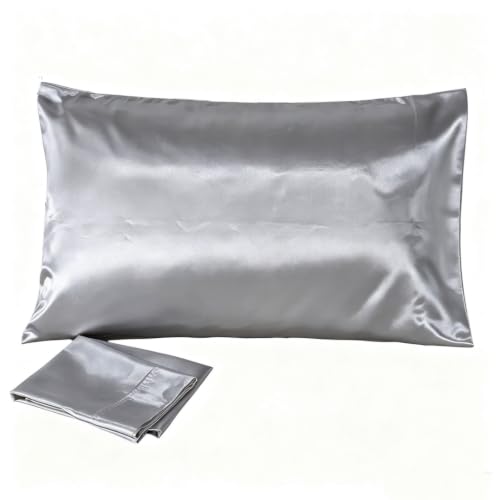 Juwenin Bedding,Super Soft and Luxury Silky Satin Pillowcase (Silky Satin Pillow Case for Hair) Set of 2 (Silver, King (20'x40'))