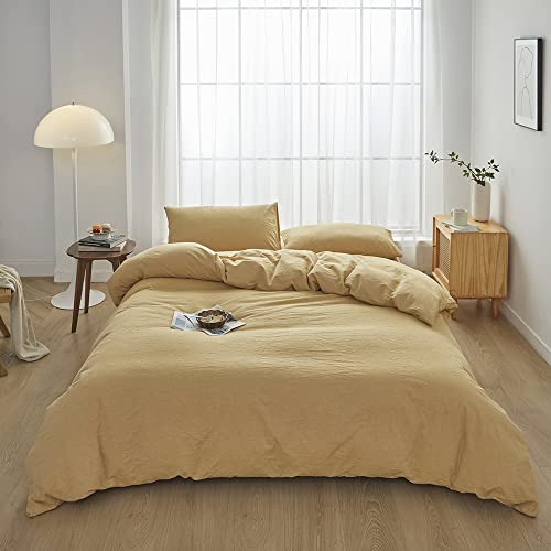 FACE TWO FACE Bedding Duvet Cover Set100% Washed Cotton Duvet Cover Linen Like Textured Breathable Durable Soft Comfy (California King, Ginger)