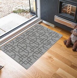 Havana Washable Non-Slip Kitchen Floor Mat, Cubed Trellis, Silver, 67x120cm