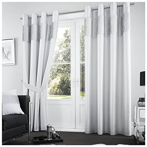 GC GAVENO CAVAILIA Shiny Stripe Door Curtains For Living Room, Ring Top Window Panels With Matching Tie Backs, 66 X 72, Silver (674764)
