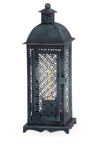 Eglo Bedside lamp Winsham, Side Table Light in Lantern Design, Oriental Living Room, Hallway and Bedroom Lighting Made of Metal in Green Patina, E27 Socket