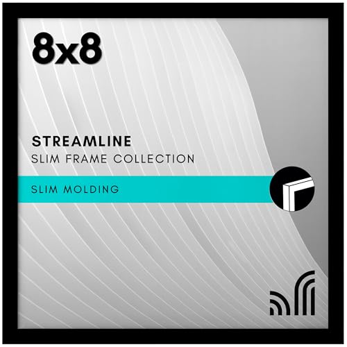 Americanflat 8x8 Picture Frame with Shatter-Resistant Glass - Streamline Collection - Thin Border Photo Frame for Wall and Tabletop Display - Hanging Hardware and Easel Back Included - Black