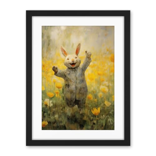 Artery8 Tulips and Rabbit Watercolour Fun Kids Baby Nursery Artwork Framed Wall Art Print 18X24 Inch