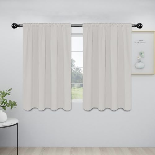 Easy-Going Rod Pocket Blackout Curtains for Bedroom, Room Darkening Window Curtains for Living Room, Thermal Insulated Noise Reduction Solid Window Drapes, 2 Panels(42x45 in, Light Linen)