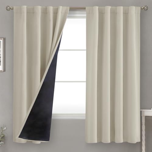 BGment Cashmere Blackout Curtains 63 Inches Long with Thermal Insulated Liner, 100% Blackout Double Layer Room Darkening Rod Pocket Back Tab Window Curtain for Bedroom, 2 Panels,Each 38 x 63 Inch
