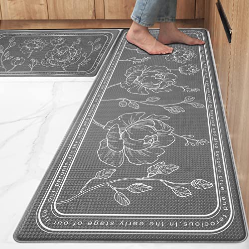 "ROTTOGOON Kitchen Floor Mat Set of 2, Cushioned Anti Fatigue Kitchen Mat 17""x59""+17""x29"", Non-Slip Waterproof Kitchen Rug, Premium PVC Comfort Kitchen Mats and Rugs for Kitchen, Office, Home, Laundry"