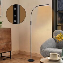 Woobroo LED Floor Lamp, Reading Standing Lamps with Touch Control for Living Room, Bedroom, Dimmable Standing Lamp with 5 Color Temperature & 5 Brightness Levels, Gooseneck Height Adjustable, Black