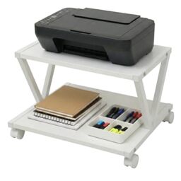 Relaxdays printer trolley with castors, 2 tiers, HxWxD: 28 x 44 x 28 cm, office, MDF & metal, white