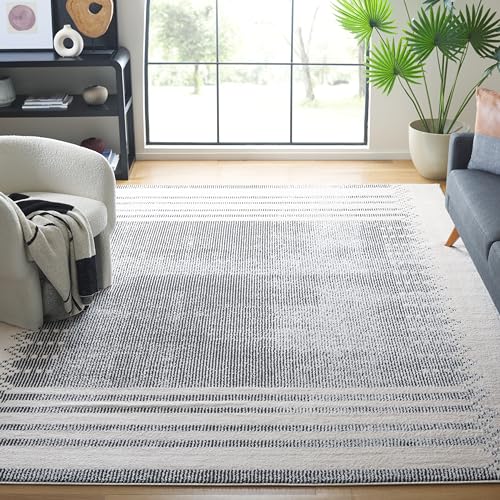 Safavieh Trellis Rug for Living Room, Dining Room, Bedroom - Melody Collection, Short Pile, in Ivory and Black, 244 X 305 cm