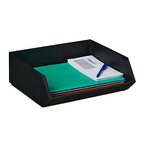 Relaxdays Bamboo Desk Organiser, Office & Home, 1 Compartment, Stackable, Multifunctional, 12.5 x 35 x 31 cm, Anthracite
