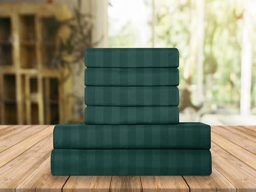 Elegant Comfort Luxury Soft Bed Sheets Dobby Stripe 1500 Premium Hotel Quality Microfiber Softness Wrinkle and Fade Resistant (6-Piece) Bedding Set, Full, Stripe Forest Green