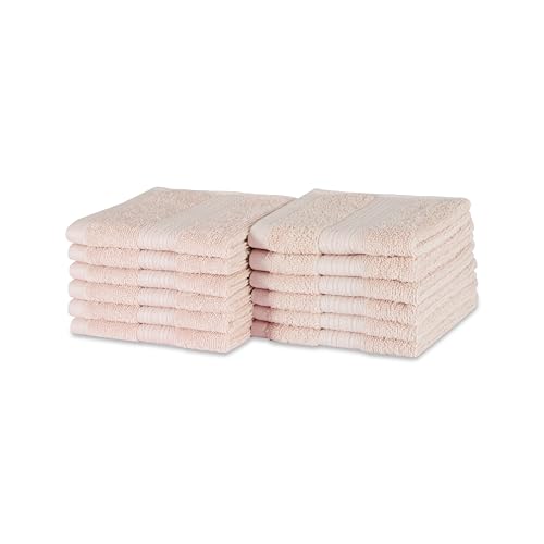 Amazon Basics Organic Cotton Flannel Face Cloth Towel Set for Bathroom, Soft and Absorbent, 30 x 30 cm, Blush Pink, 12-Pack