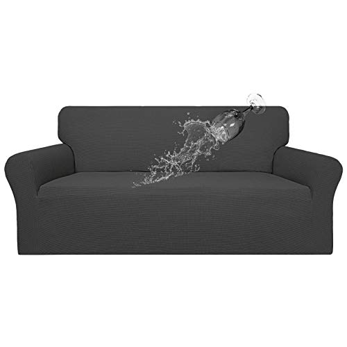 Easy-Going 100% Waterproof Couch Cover, Dual Waterproof Sofa Cover, Stretch Jacquard Sofa Slipcover, Leakproof Furniture Protector for Kids, Pets, Dog and Cat (Oversized Sofa, Dark Gray)