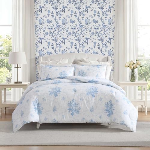 Laura Ashley - Twin Duvet Cover Set, Plain Weave Cotton Bedding with Matching Sham, Button Closure, Lightweight for Year Round Use, Dorm Essentials, Oeko-Tex Certified (Sophia Blue)