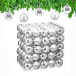 Relaxdays Christmas Baubles, Set of 100, Festive Tree Ornaments, D: 6 cm, Holiday Decorations, Shiny & Matte, Silver