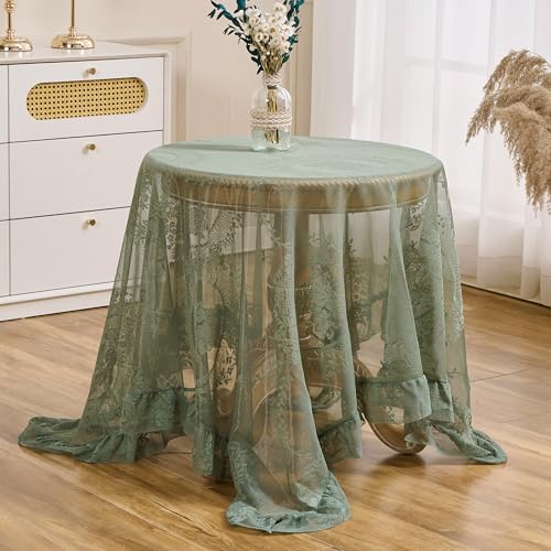 Raedan Green Floral Embroidered Lace Square Tablecloth 55???x55??? Vintage Table Cover (Green, 55???x55???, Square)