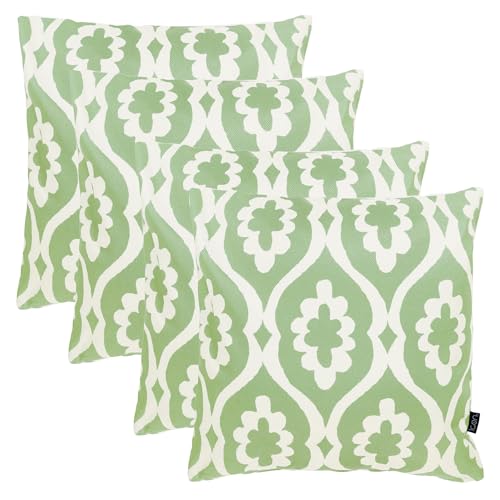 icon Indoor Outdoor Cushions Filled, Printed Collection, Damask Print, Set of 4, 43cm x 43cm, Water Resistant, Green Outdoor Cushions for Garden Furniture, Lounge, Garden, Patio