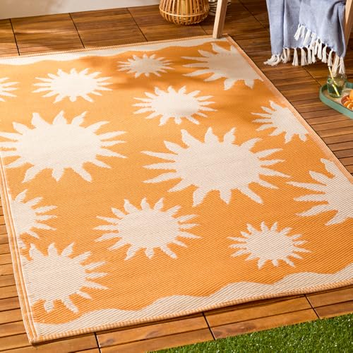 furn. Summer Solstice Rug – Indoor/Outdoor Reversible Abstract Sun Weather Resistant Easy Clean Lightweight Rug (Sunrise Yellow - 120x170cm)