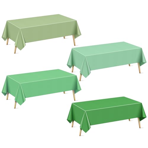 "4 Pieces Dark Green Series Rectangle Tablecloth, 54x72"" Solid Color Waterproof & Spillproof Disposable Plastic Table Cover, Durable Party Tablecloth for Dining, Buffet, Picnic, Outdoor Events"