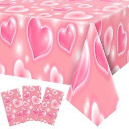 Tudomro 3 Pack 2000s Tablecloth Decoration Cholo Party Table Cover Y2k Party Decoration Heart Plastic Disposable Table Decor for Birthday Christmas Valentines Supplies, 54 x 108 Inches(Pink)