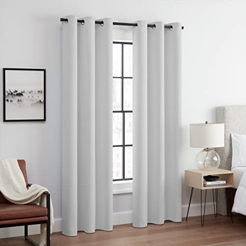 Eclipse Andover Solid Tripleweave Thermal Blackout Grommet Curtains for Bedroom (2 Panels), 42 in x 54 in, Silver White