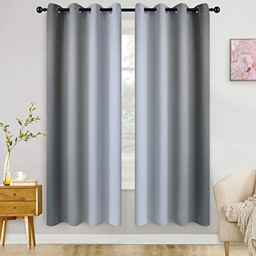 COSVIYA Grommet Ombre Room Darkening Curtains 72 inch Length 2 Panels, Grey and Grayish White Gradient Drapes Light Blocking Insulated Thermal Window Curtains for Bedroom/Living Room,52x72 inches