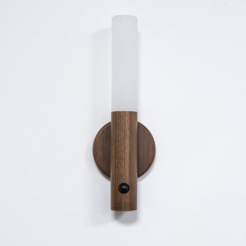 FIRST4MAGNETS MagLight Magnetic PIR Sensor Wall Light, Wooden Wireless USB Rechargeable Night Light for Bedroom, Office, Study, Living Room, Hallway - Walnut