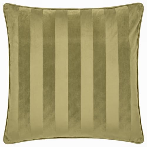 Paoletti Regency Stripe Cushion Cover (Olive - 45x45cm) - Jacquard Velvet Bold Stripe Piped Trim Elegant Styling Decorative Case
