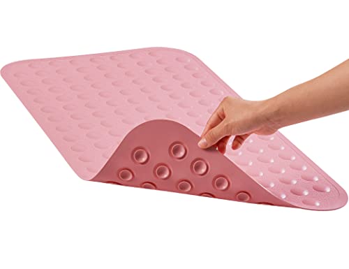 Yanzifly Non Slip Bathtub Mat - Silicone Soft & Safe, Suction Cups Anti Slip Matt for Kids & Elderly, Non Toxic, Machine Washable - Pink