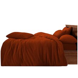 GC GAVENO CAVAILIA Fluffy Teddy Fleece Duvet Cover Set King Size � Cuddly Soft Bedding with Matching Pillowcases - Warm Comfortable Fluffy Quilt Cover Bed Set Perfect for Winter Season, Burnt Orange