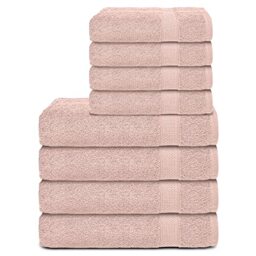 Komfortec Set of 8 Hand Towels - 4 Hand Towels 50 x 100 cm and 4 Bath Towels 70 x 140 cm - Terry Towel & Sauna Towel XXL - 100% Cotton - Soft - Quick Drying - Flower Pink