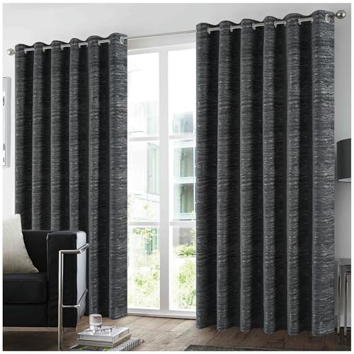 GC GAVENO CAVAILIA Blackout Curtains for Bedroom - 100% Polyester Super Soft Jacquard Curtains Eyelet 90x90 inch - 2 Panels for Window, Thermal Insulated Curtain & Drapes for Living Room - Charcoal