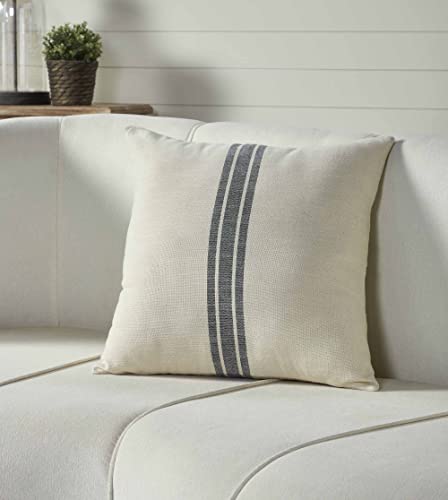 "Market Place Gray Grain Sack Ticking Stripe Pillow Cover, 20"" x 20"", Farmhouse D??cor, Grey & Cream"