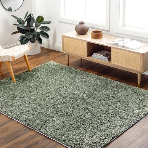 Livabliss Soso Shaggy Berber Carpet 200x275 cm, Living Room & Bedroom, Soft Plush Thick Pile, Neutral Boho Fluffy Style, Easy Care, Medium Green