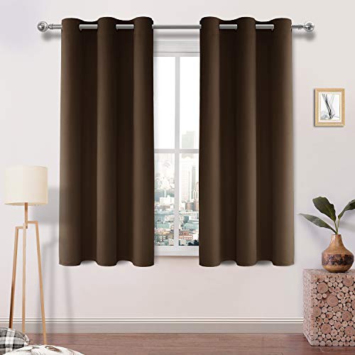 DWCN Blackout Curtains Thermal Insulated Room Darkening Grommet Window Treatment Solid Block Light Curtain Drapes for Bedroom Living Room 42 x 45 Inch Length, 2 Thick Brown Panels