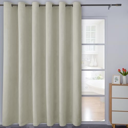 Easy-Going Linen Look Blackout Curtain 100x96 Inch Extra Wide Patio Sliding Door Curtain Solid Thermal Insulated Room Curtain for Bedroom, Living Room (1 Panel, Beige)