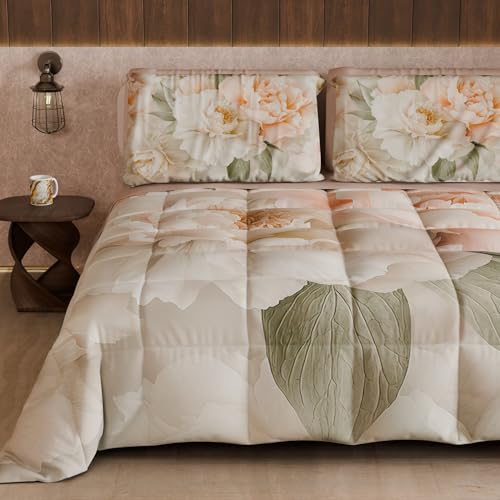 PETTI Artigiani Italiani - Winter Quilt, Winter Duvet, Double Sided Quilt, Solid Colour and Digital Floral Print 25 40, 100% Microfibre, Made in Italy