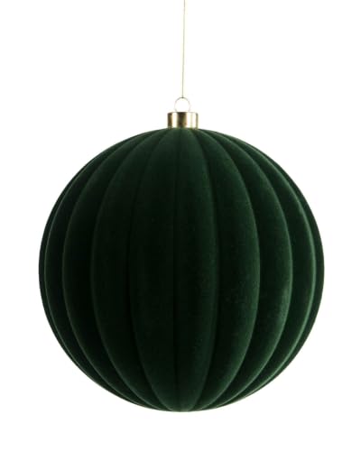 Sage Green Ribbed Velvet Christmas Bauble 20 cm, Extra Large Tree Ornament