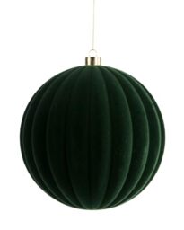 Sage Green Ribbed Velvet Christmas Bauble 20 cm, Extra Large Tree Ornament