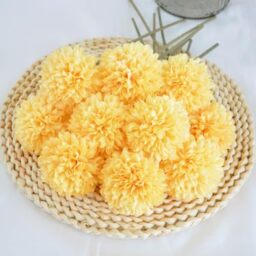 HoYuanFlo Artificial Flowers Chrysanthemum Ball Flowers 10pcs Bouquet Present for Important People Glorious Moral for Home Office Coffee House Deco Parties and Wedding(Yellow)