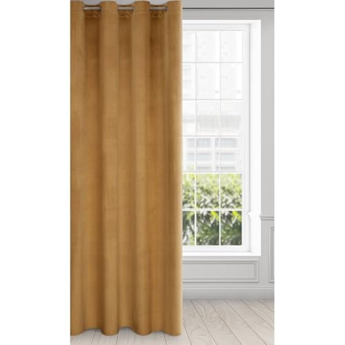 Eurofirany Velvet Super Soft Curtain with Eyelets - 1 Panel, Room Darkening Window Treartment, Drapes for Bedroom, Kitchen, Living Room, W53 x L98, Orange