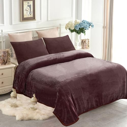 "JYK Fleece Plush Blanket - 4.4 LB, 1 Ply Lightweight Korean Style Mink Blanket, King 85"" x 95"" - Super Soft, Warm & Cozy, Microfiber Bed Blanket for All Seasons, Brown"