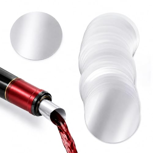 Wine Pourer Discs Flexible Anti Drip Wine Sheets - Reusable PET & Aluminium Foil Drip Stopper, 7.5cm Wine Bottle Accessories, 40 Pcs