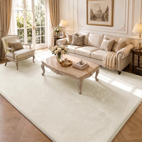 VOUNOT® Fluffy Rugs for Living Room and Bedroom, Soft Shaggy Floor Carpets with Non Slip Backing & Extra Underlay, Machine Washable, Large Area Rug, Modern & Cosy Home Decor, 240x340cm, Beige