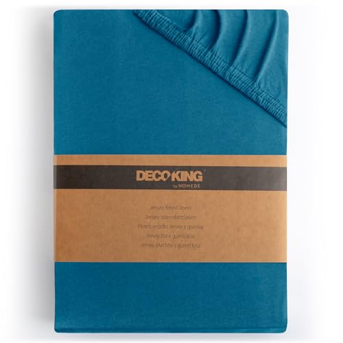 DecoKing Fitted Sheet Super Emperor 100% Combed Cotton Soft Jersey Bed Sheet 200x220-220x240 cm Blue Amber